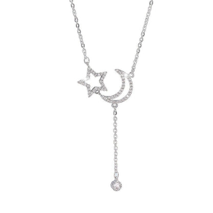 Moon Necklace For Women In Electroplated Copper With Zircon Inlay And Cable Chain