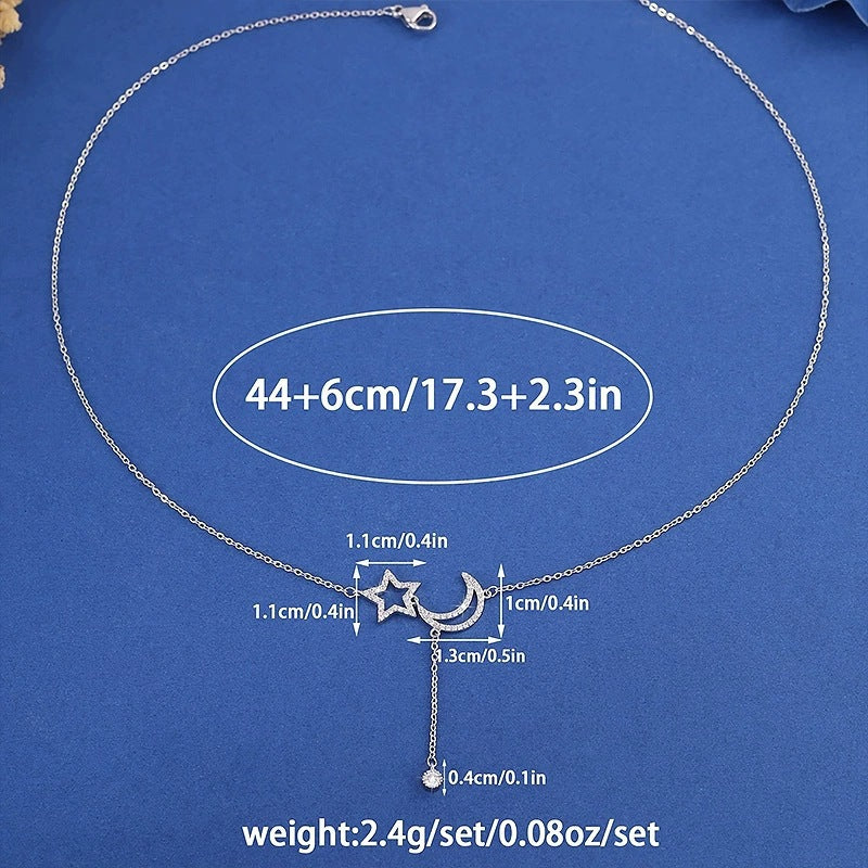 Moon Necklace For Women In Electroplated Copper With Zircon Inlay And Cable Chain