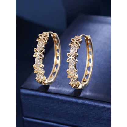 Butterfly Earrings For Women In Real Gold Plated Copper With Zircon Inlay, Elegant Jewelry Accessory