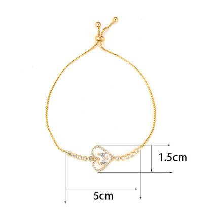 Heart Shape Copper Bracelets For Women With Bezel Setting And Electroplated Gold Plating Featuring Zircon Inlay