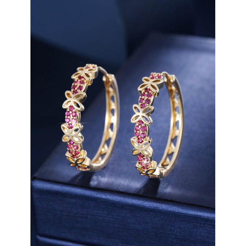 Butterfly Earrings For Women In Real Gold Plated Copper With Zircon Inlay, Elegant Jewelry Accessory