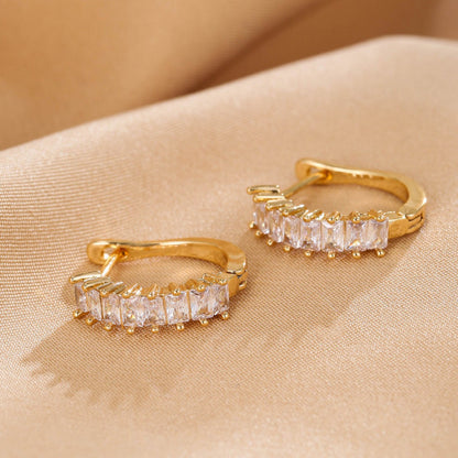 Sweet Style Circle Earrings For Women With Bezel Setting, Electroplated Copper And Zircon Inlay