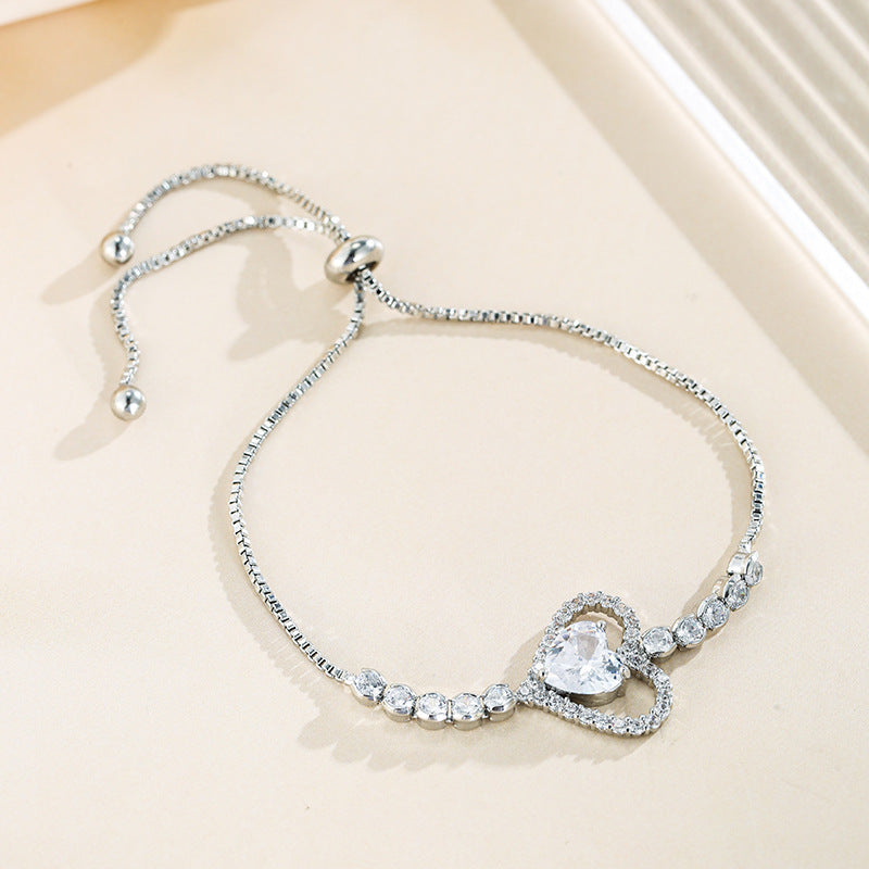 Heart Shape Copper Bracelets For Women With Bezel Setting And Electroplated Gold Plating Featuring Zircon Inlay