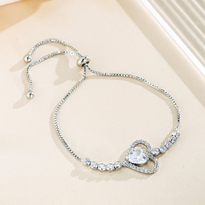 Heart Shape Copper Bracelets For Women With Bezel Setting And Electroplated Gold Plating Featuring Zircon Inlay