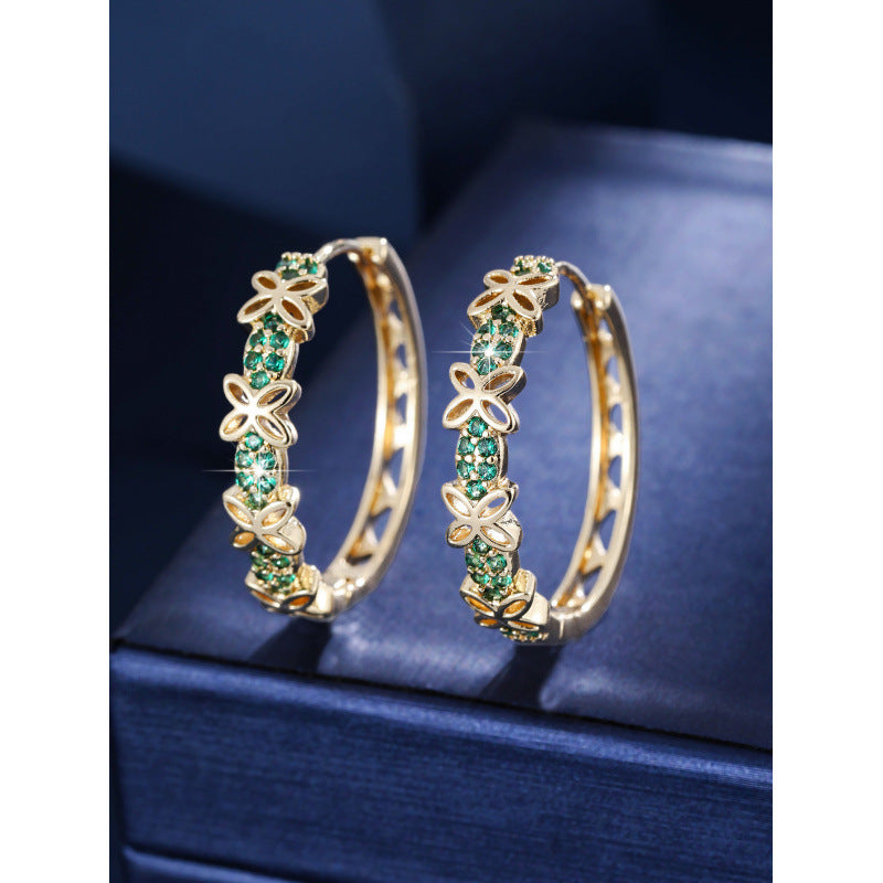 Butterfly Earrings For Women In Real Gold Plated Copper With Zircon Inlay, Elegant Jewelry Accessory