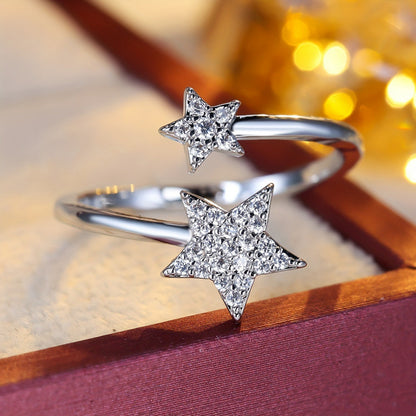 Star Open Ring For Women In Gold Electroplated Copper With Zircon Inlay