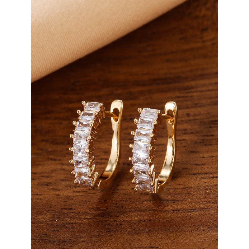 Sweet Style Circle Earrings For Women With Bezel Setting, Electroplated Copper And Zircon Inlay