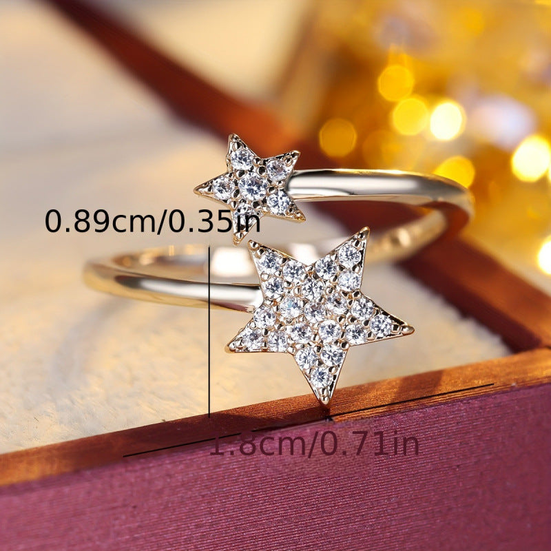 Star Open Ring For Women In Gold Electroplated Copper With Zircon Inlay