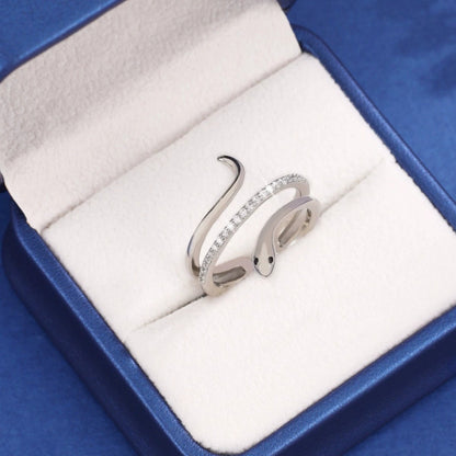 Women’s Snake Pattern Open Copper Ring With Zircon Inlay In Silver, Perfect For Spring