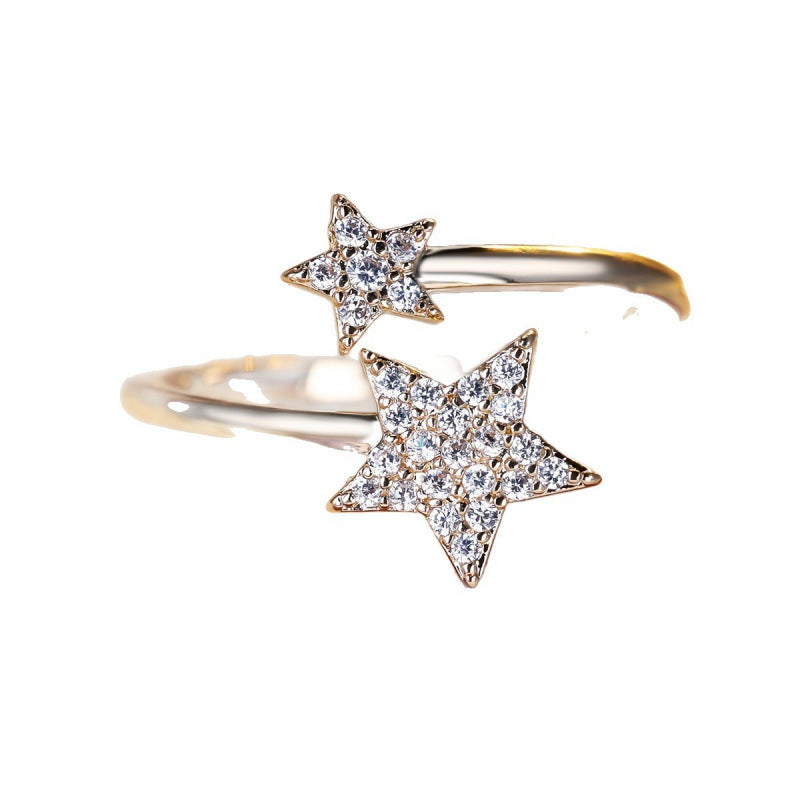 Star Open Ring For Women In Gold Electroplated Copper With Zircon Inlay