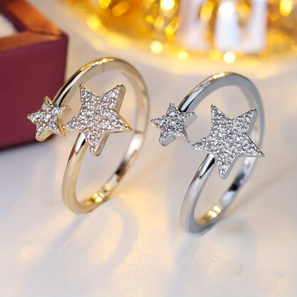 Star Open Ring For Women In Gold Electroplated Copper With Zircon Inlay
