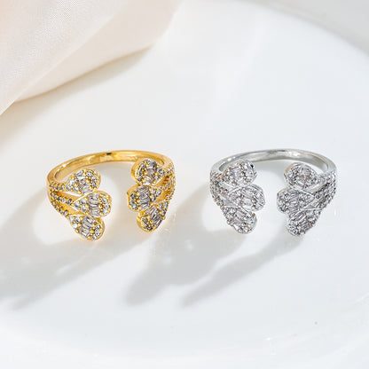 Open Rings With Water Droplets Design For Women, Electroplated Copper Featuring Zircon Inlay