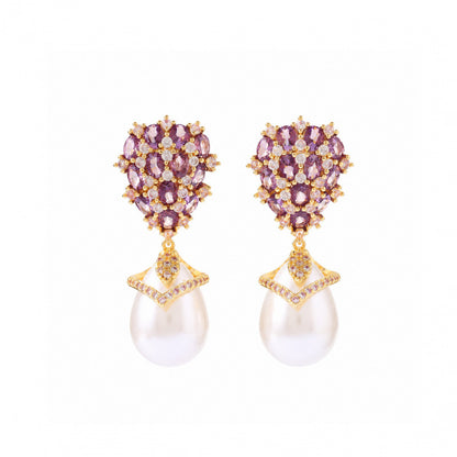 Water Droplets Earrings For Women Featuring Purple Rhinestones With Copper Studs