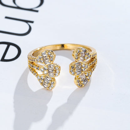 Open Rings With Water Droplets Design For Women, Electroplated Copper Featuring Zircon Inlay