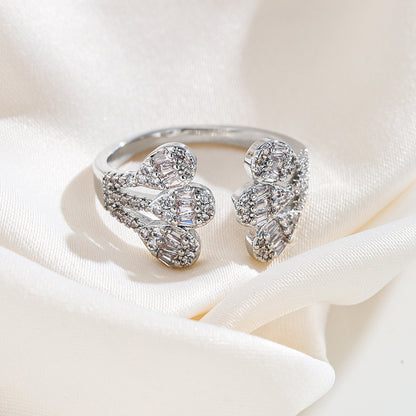 Open Rings With Water Droplets Design For Women, Electroplated Copper Featuring Zircon Inlay