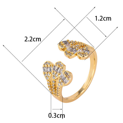 Open Rings With Water Droplets Design For Women, Electroplated Copper Featuring Zircon Inlay