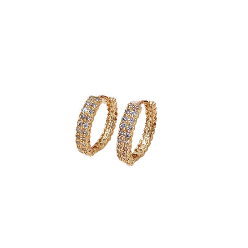 Women’s Gold Copper Hoop Earrings With Zircon Inlay Featuring Elegant Circle Design