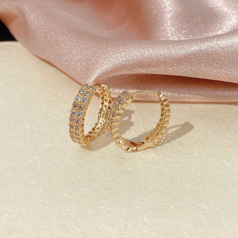 Women’s Gold Copper Hoop Earrings With Zircon Inlay Featuring Elegant Circle Design