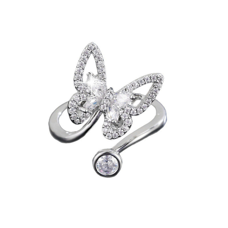Butterfly Copper Ring For Women With Zircon Inlay, Available In Gold