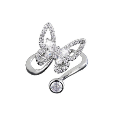 Butterfly Copper Ring For Women With Zircon Inlay, Available In Gold