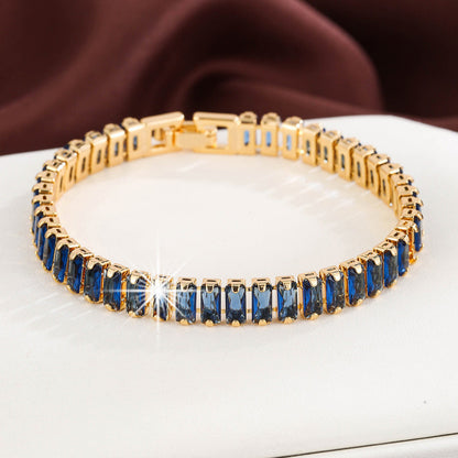 Retro Square Metal Bangle With Zircon Inlay, Featuring Electroplated Gold Finish