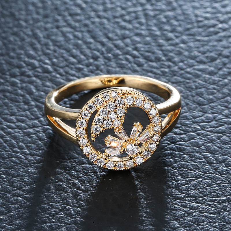 Sweet Geometric Unisex Rings In Electroplated Copper With Zircon Inlay