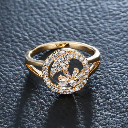 Sweet Geometric Unisex Rings In Electroplated Copper With Zircon Inlay
