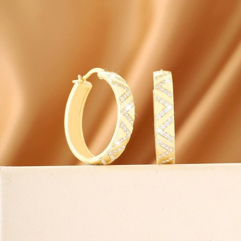 Simple Style Letter Earrings For Women With Copper Ear Pins And Zirconia Inlay