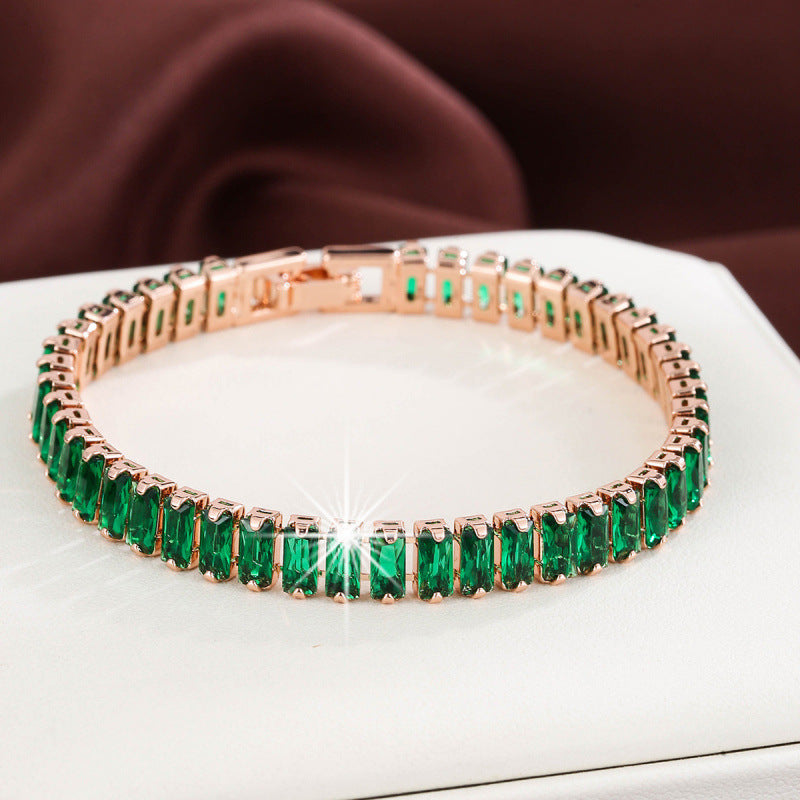 Retro Square Metal Bangle With Zircon Inlay, Featuring Electroplated Gold Finish