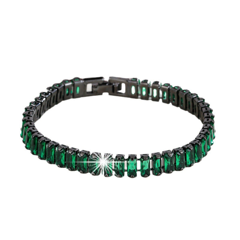 Retro Square Metal Bangle With Zircon Inlay, Featuring Electroplated Gold Finish
