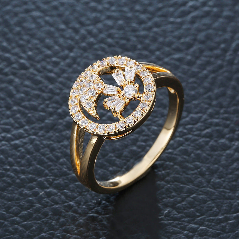 Sweet Geometric Unisex Rings In Electroplated Copper With Zircon Inlay