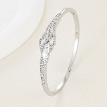 Irregular Inlay Copper Bangle For Women In Simple Style With Electroplated Gold Plating And Rhinestone Details