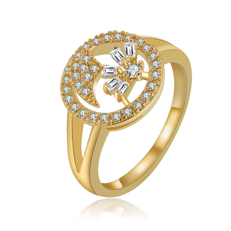 Sweet Geometric Unisex Rings In Electroplated Copper With Zircon Inlay