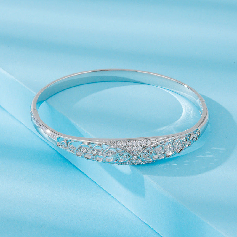 Women’s Electroplated Copper Bangle With Zircon Inlay In Silver