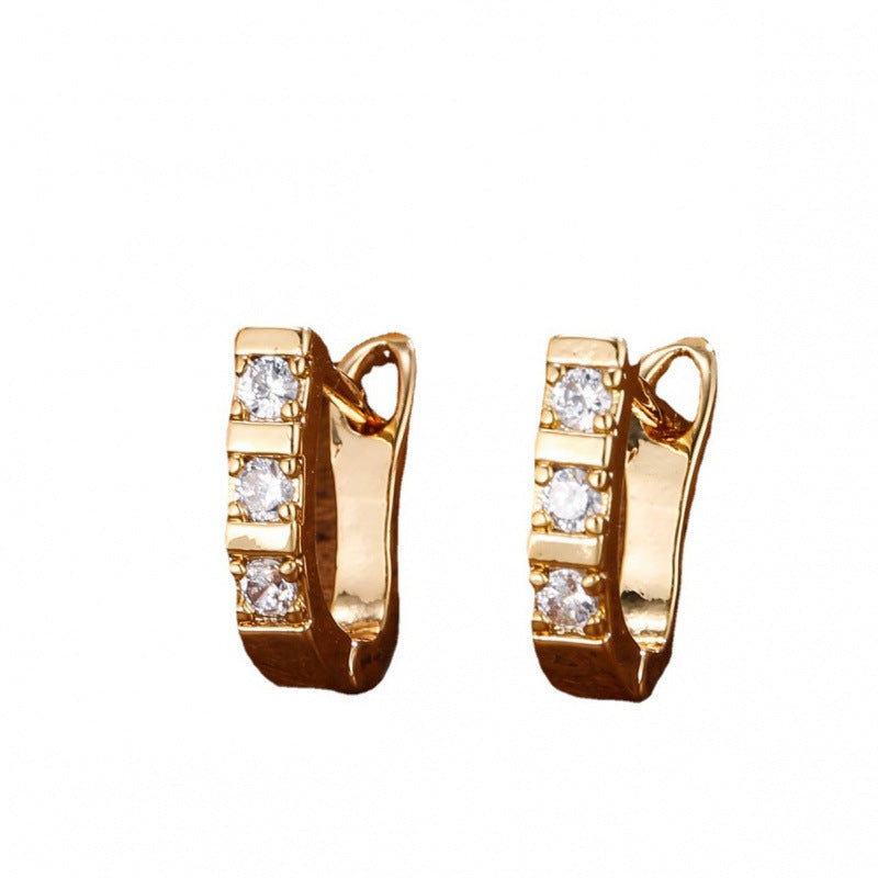 Simple Style U Shape Earrings For Women In Copper With Electroplated Gold Plating And Zircon Inlay
