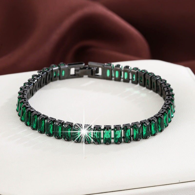 Retro Square Metal Bangle With Zircon Inlay, Featuring Electroplated Gold Finish