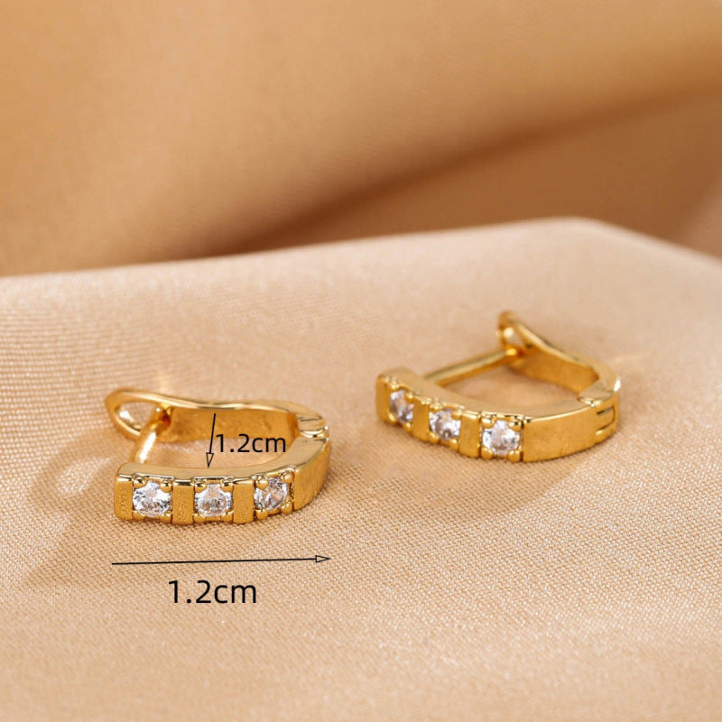 Simple Style U Shape Earrings For Women In Copper With Electroplated Gold Plating And Zircon Inlay
