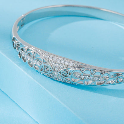 Women’s Electroplated Copper Bangle With Zircon Inlay In Silver