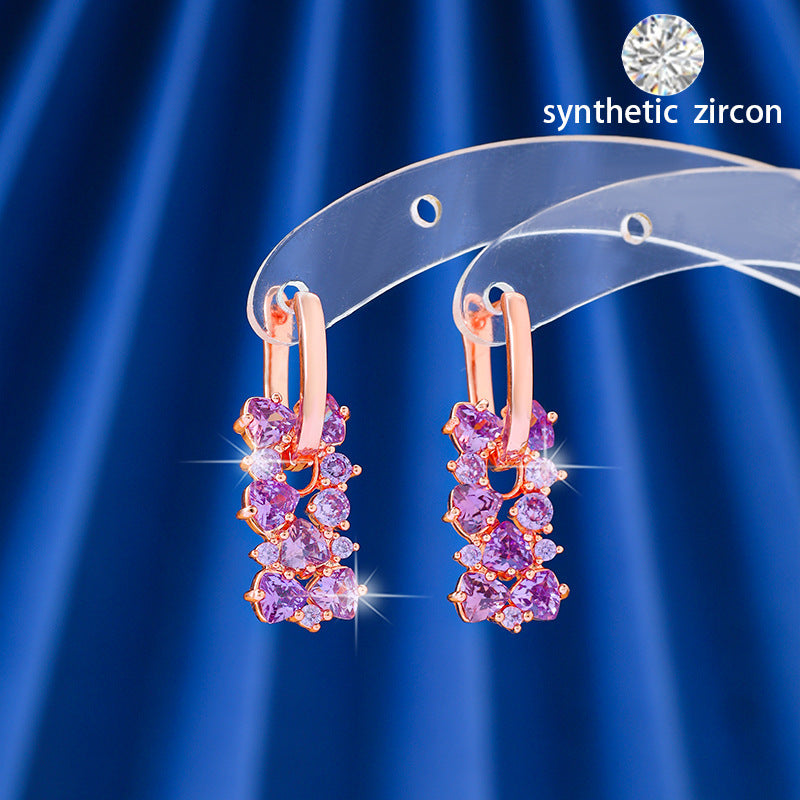 Sweet Irregular Copper Earrings With Zircon Inlay, Electroplated Finish, Copper Ear Pins For Women