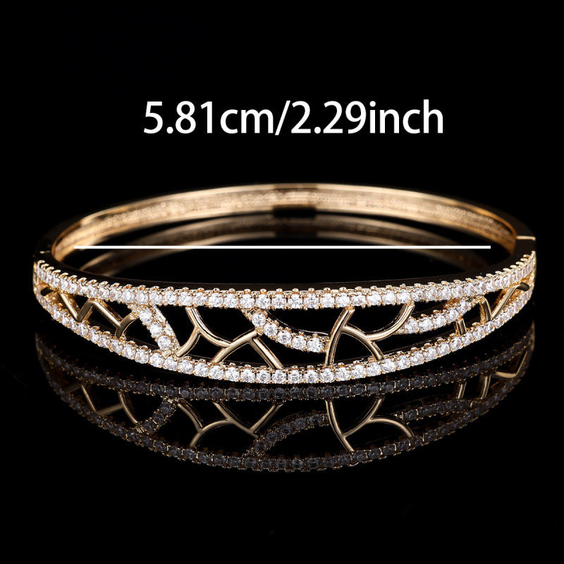 Luxurious Geometric Copper Bangle For Women With Zircon Inlay