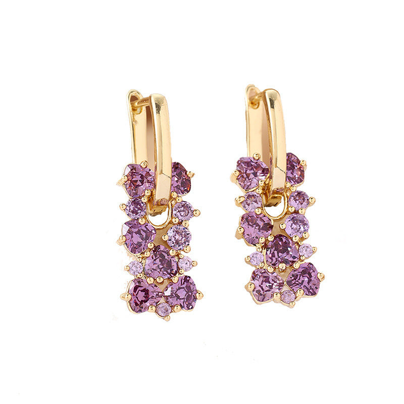Sweet Irregular Copper Earrings With Zircon Inlay, Electroplated Finish, Copper Ear Pins For Women