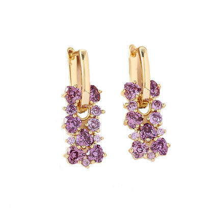 Sweet Irregular Copper Earrings With Zircon Inlay, Electroplated Finish, Copper Ear Pins For Women