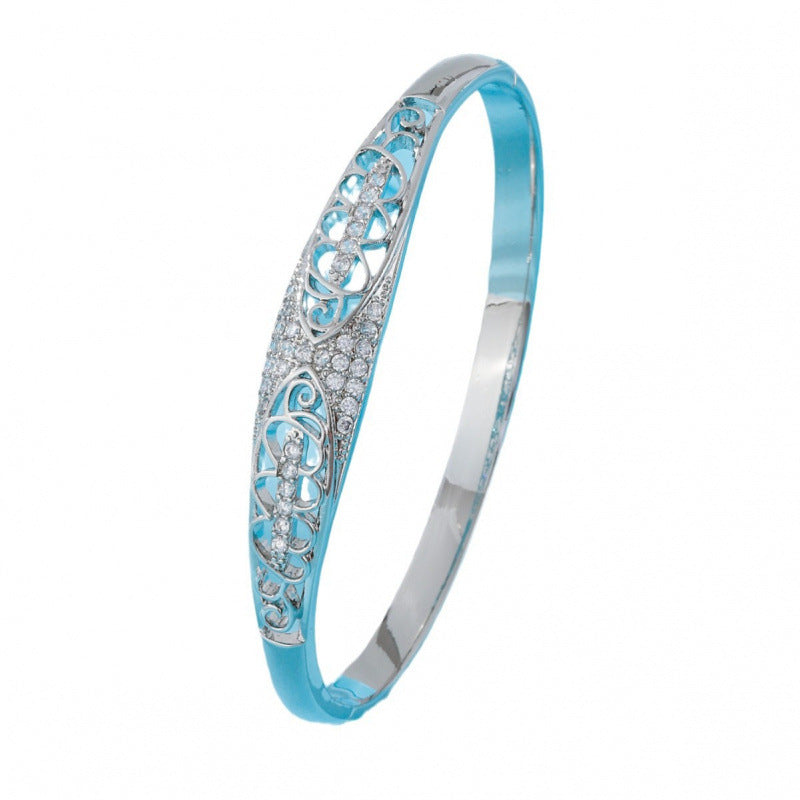 Women’s Electroplated Copper Bangle With Zircon Inlay In Silver