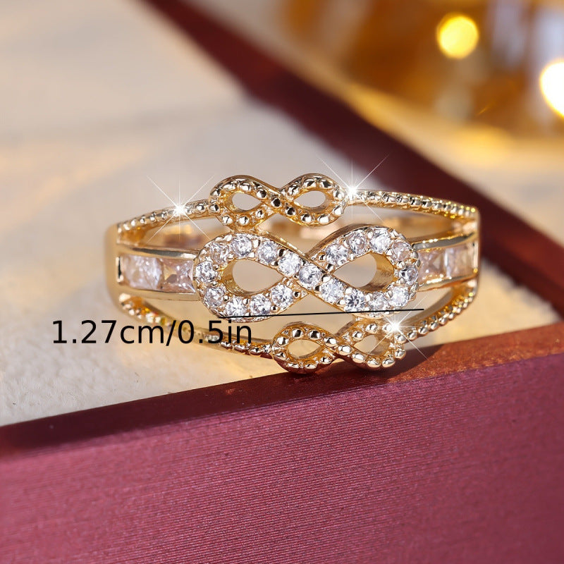 Infinity Ring For Women In Simple Style, Copper With Electroplated Gold And Zircon Inlay