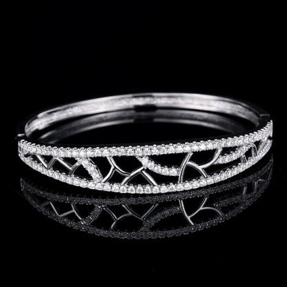 Luxurious Geometric Copper Bangle For Women With Zircon Inlay