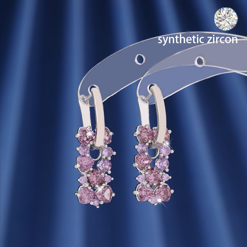 Sweet Irregular Copper Earrings With Zircon Inlay, Electroplated Finish, Copper Ear Pins For Women