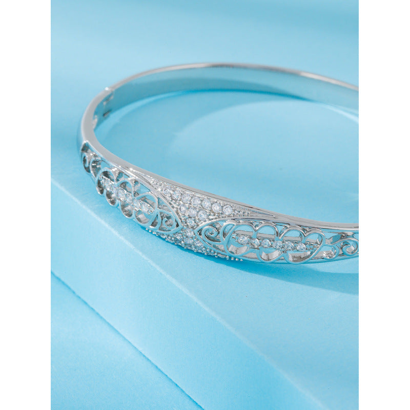 Women’s Electroplated Copper Bangle With Zircon Inlay In Silver