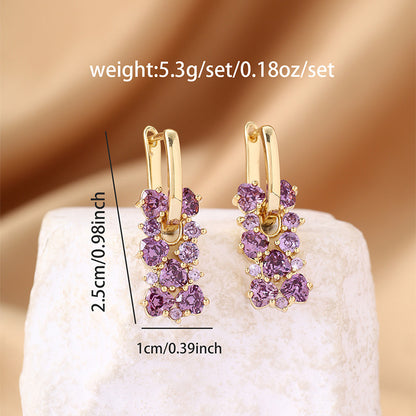Sweet Irregular Copper Earrings With Zircon Inlay, Electroplated Finish, Copper Ear Pins For Women
