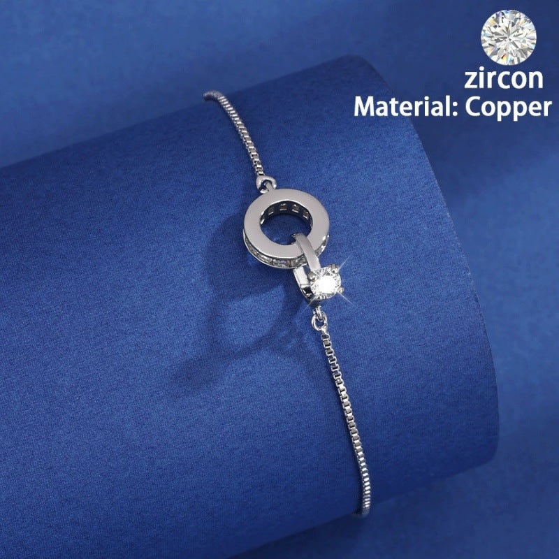 Irregular Copper Bracelet For Women With Electroplated Gold Plating And Zircon Inlay