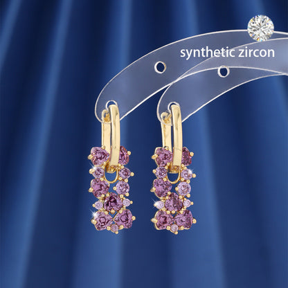 Sweet Irregular Copper Earrings With Zircon Inlay, Electroplated Finish, Copper Ear Pins For Women